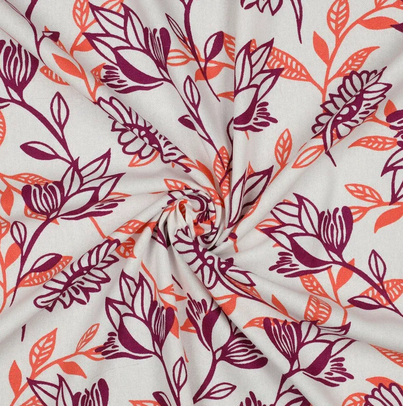 Viscose linnen met paars/oranje bloemen  -  Poppy meets Pommé